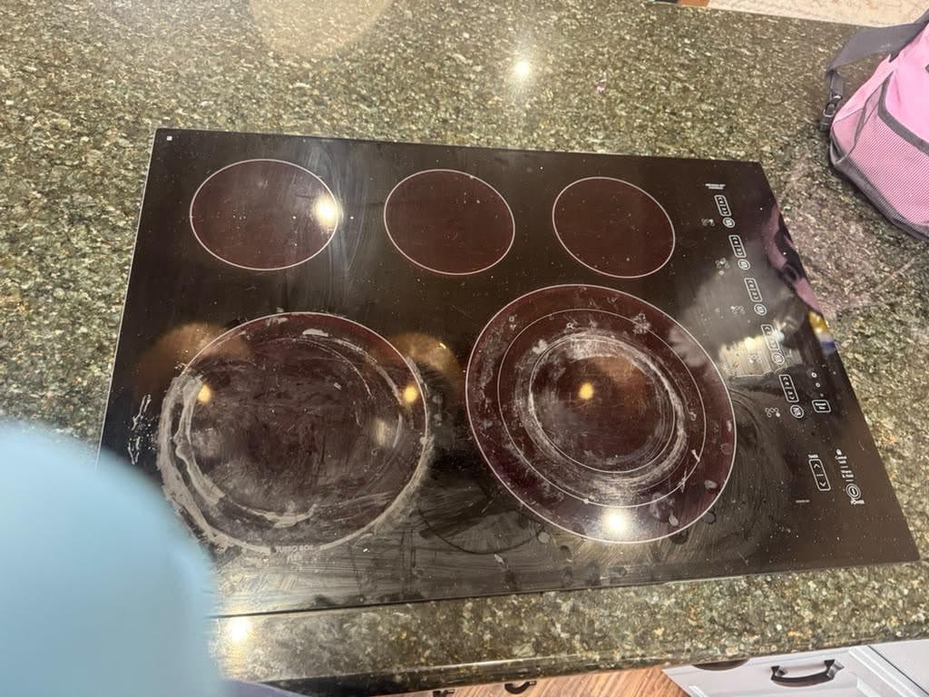 Glass cooktop with streaks and residue